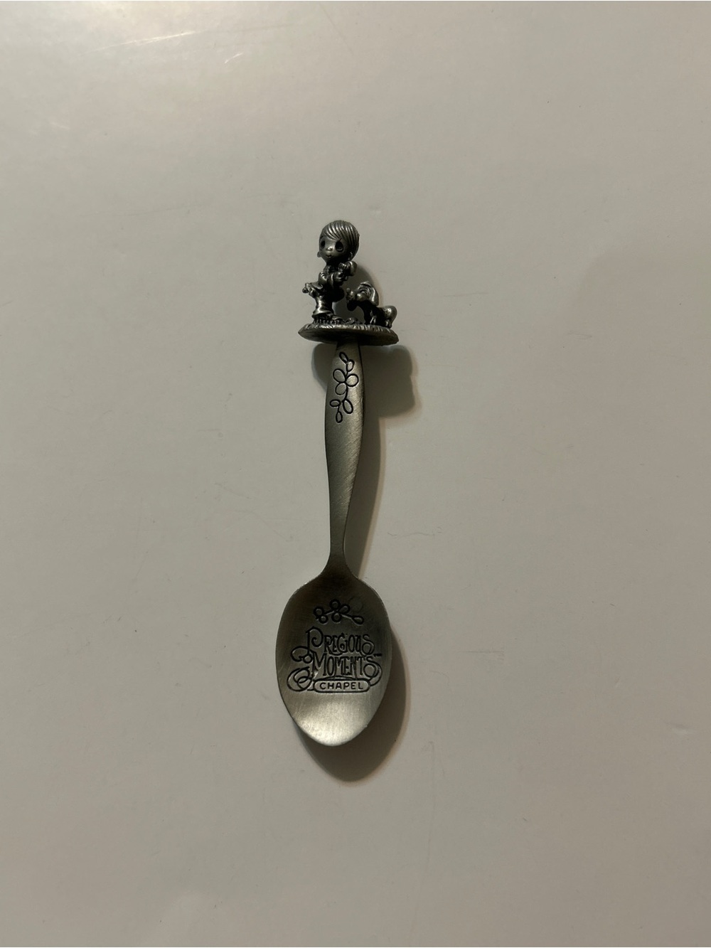 Vintage Precious Moments Chapel Pewter Spoon Boy Dog Samuel Butcher